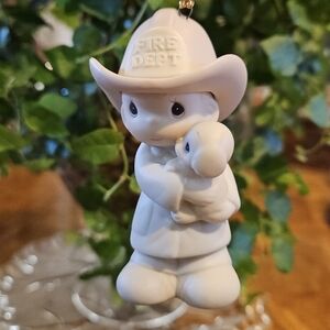 Precious Moments Christmas Ornament Figurine "Love Rescued Me" firefighter puppy
